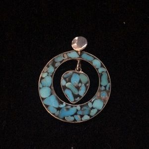Persian turquoise mosaic inlay sterling pendent